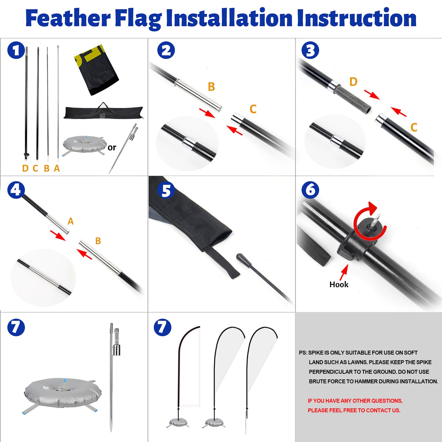 11' Custom Feather Flag Kit - Double Sided W/Spike Base