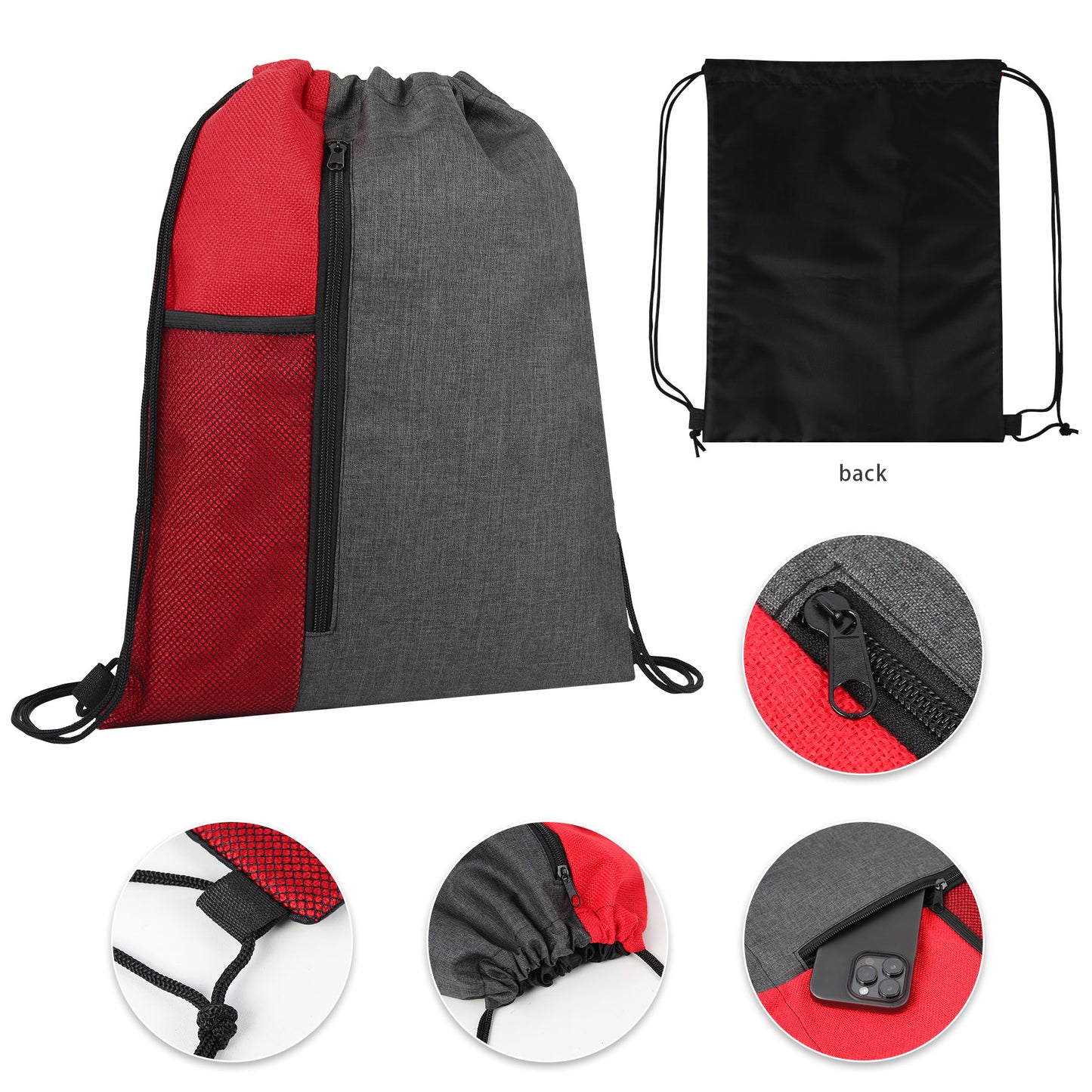 Vertical Drawstring Backpack With Mesh Pocket