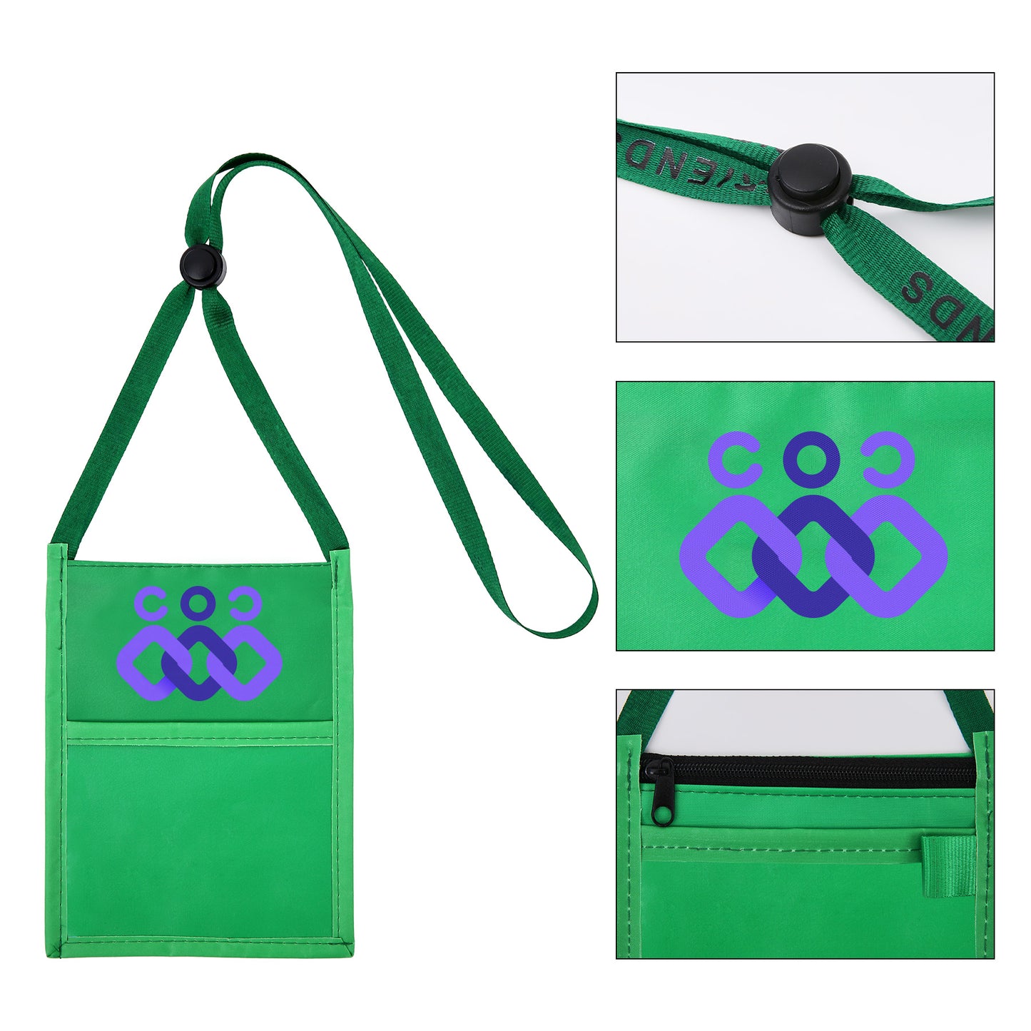 Premium Double Window Pouch Wallet With Lanyard W/Back Zipper And Phone Holder