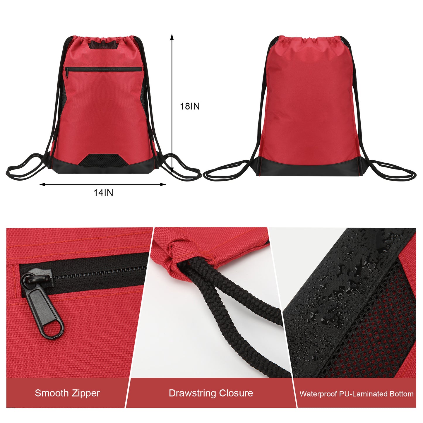 Unisex Drawstring Sport Sack With Zipper Pocket