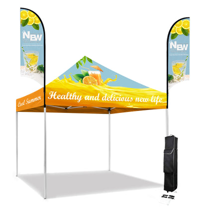 10' Custom Printed Aluminum Frame Tent w/ 2 Double Sided Flag Mount Kit