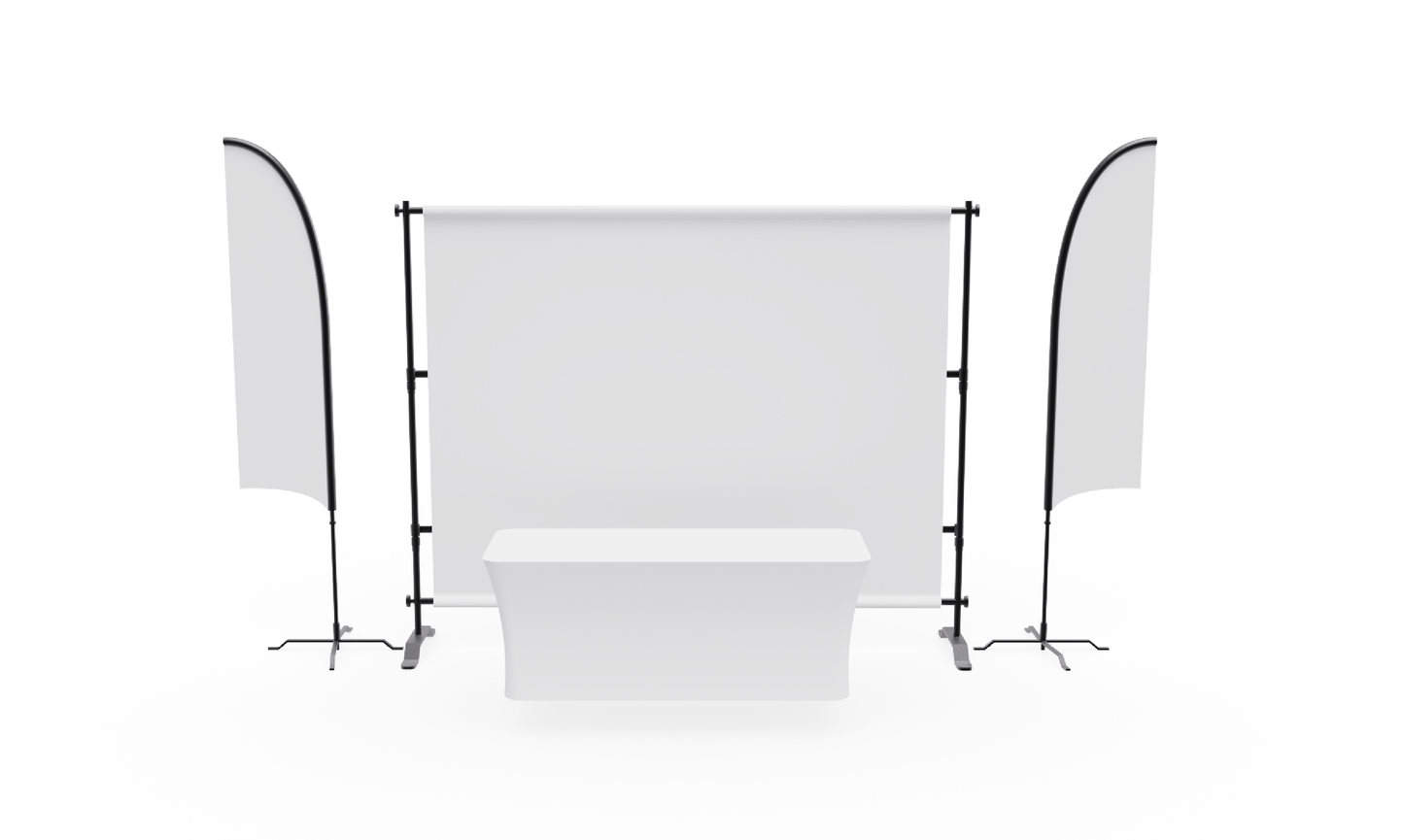 10ft Display Kit With Backdrop, Feather Flags & Table Cover