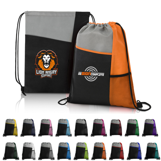 Tri-Colored Mesh Pocket Drawstring Backpack