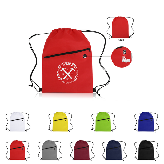 Non-Woven Sports Drawstring Bag with Front Zipper