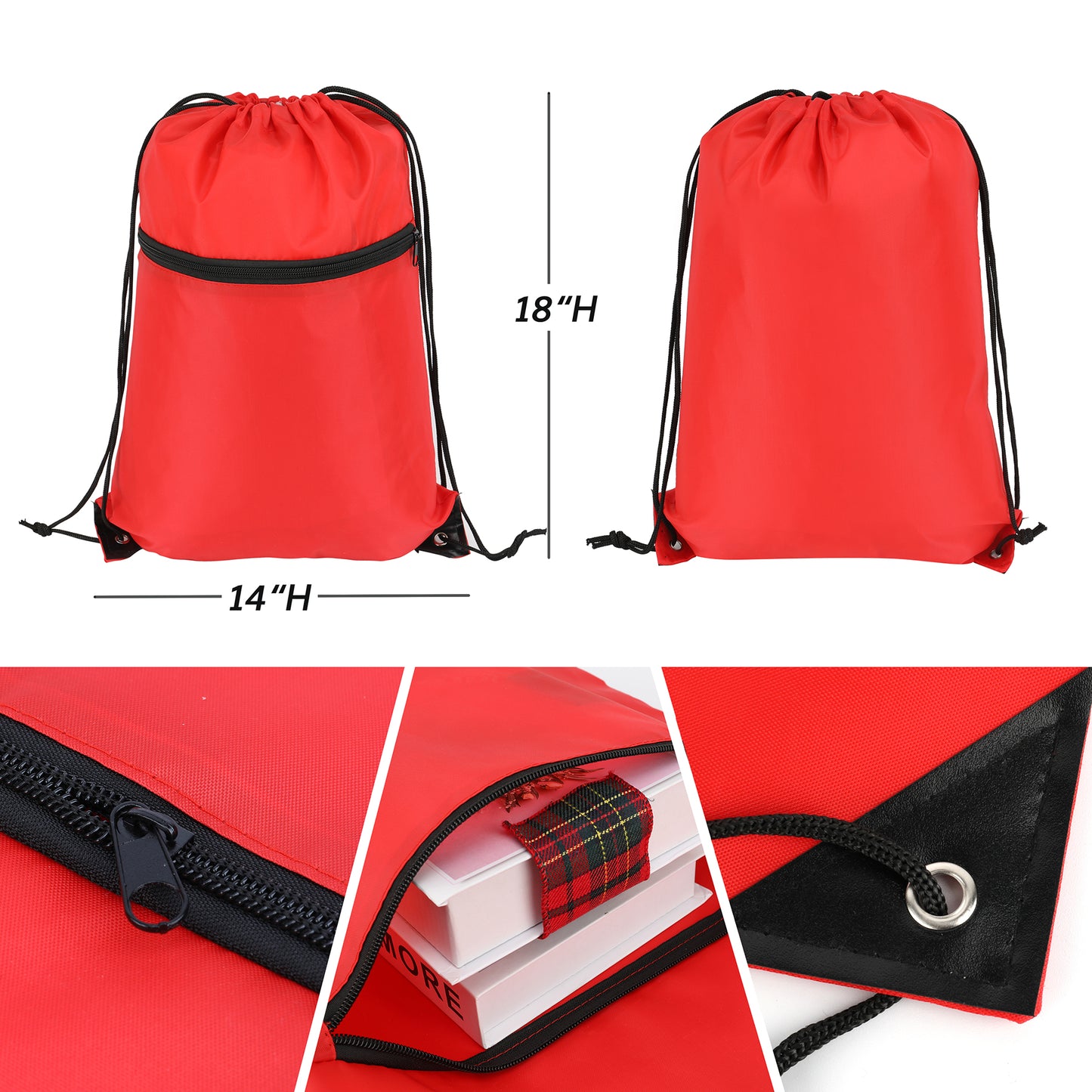 Sports Drawstring Backpack With Zipper Pocket
