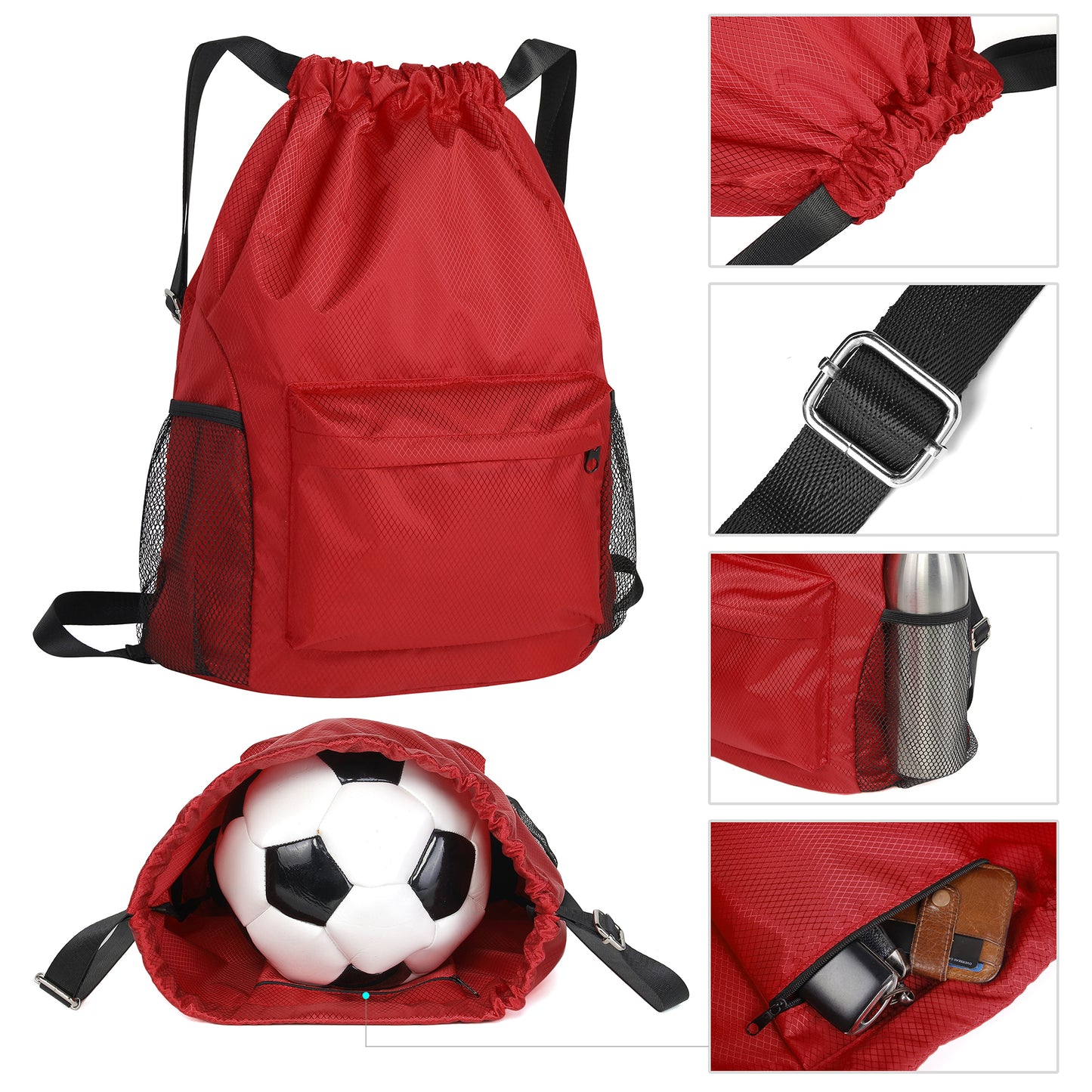 Waterproof Drawstring Backpack With Mesh Pockets