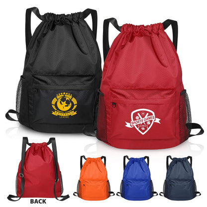 Waterproof Drawstring Backpack With Mesh Pockets