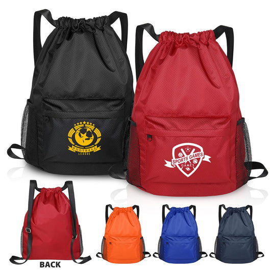 Waterproof Drawstring Backpack With Mesh Pockets