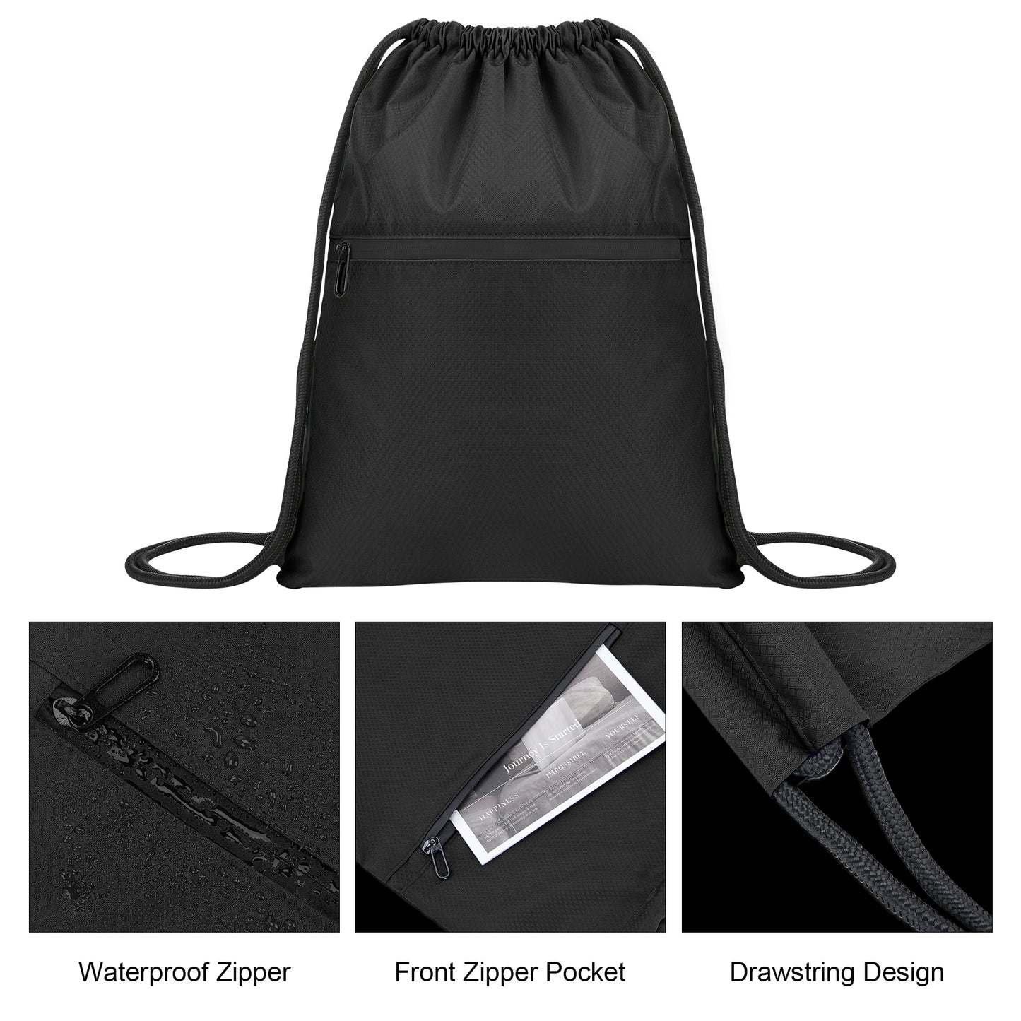 Waterproof Drawstring Gym Bag With Front Pocket