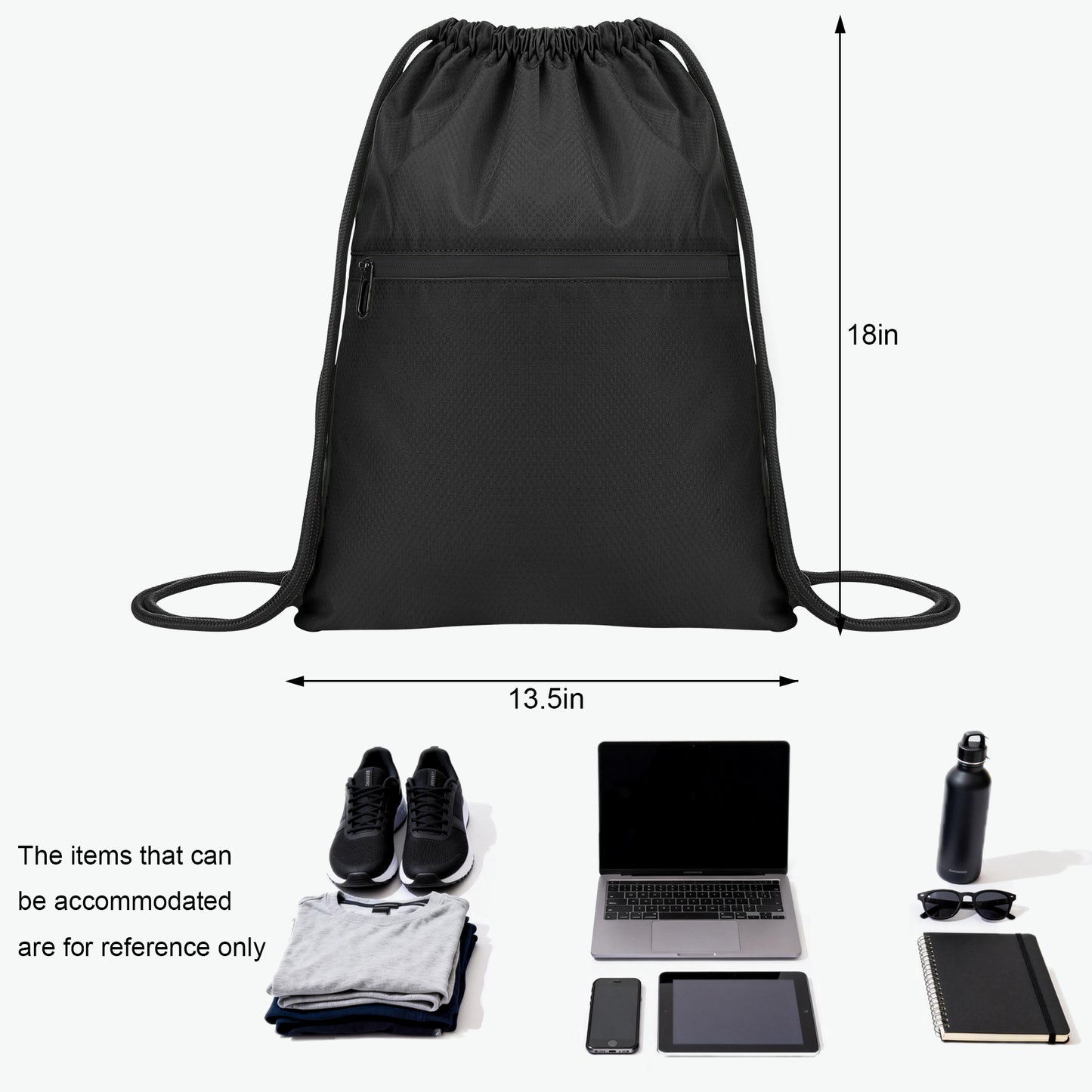 Waterproof Drawstring Gym Bag With Front Pocket