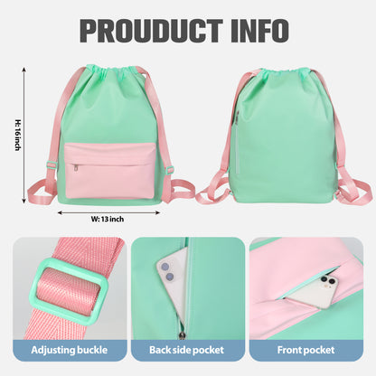 Functional Leather Drawstring Backpack