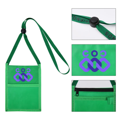 Premium Double Window Pouch Wallet With Lanyard W/Back Zipper And Phone Holder