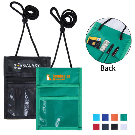 Premium Clear Window Pouch Wallet With Lanyard W/Back Pen Holder