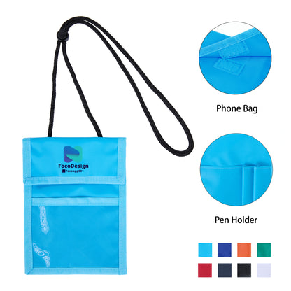 Premium Clear Window Pouch Wallet With Lanyard W/Back Pen Holder