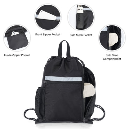 Reflective Drawstring Sports Backpack With Shoe Compartment