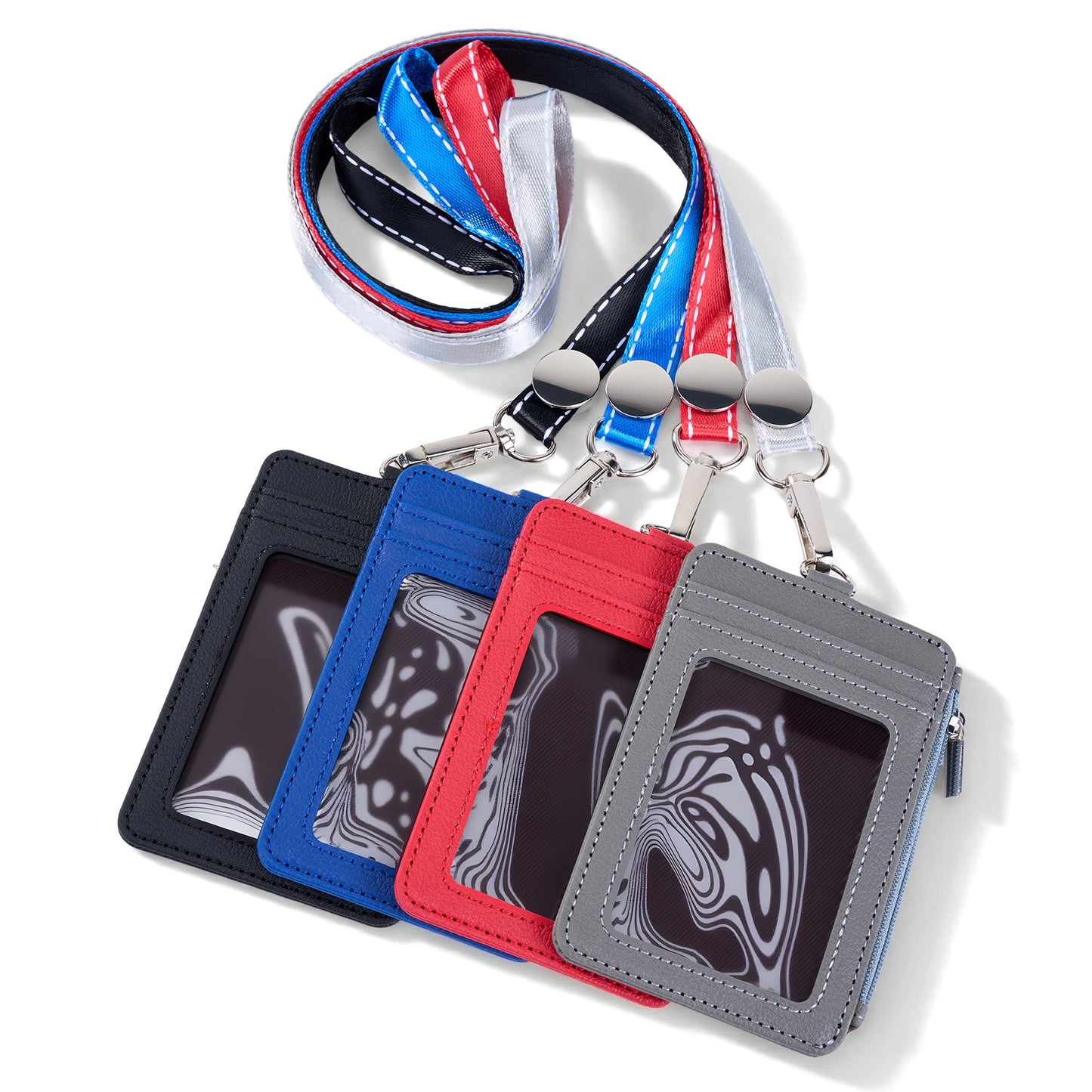 Lanyard PU Leather Card Holder With Zippered Pocket