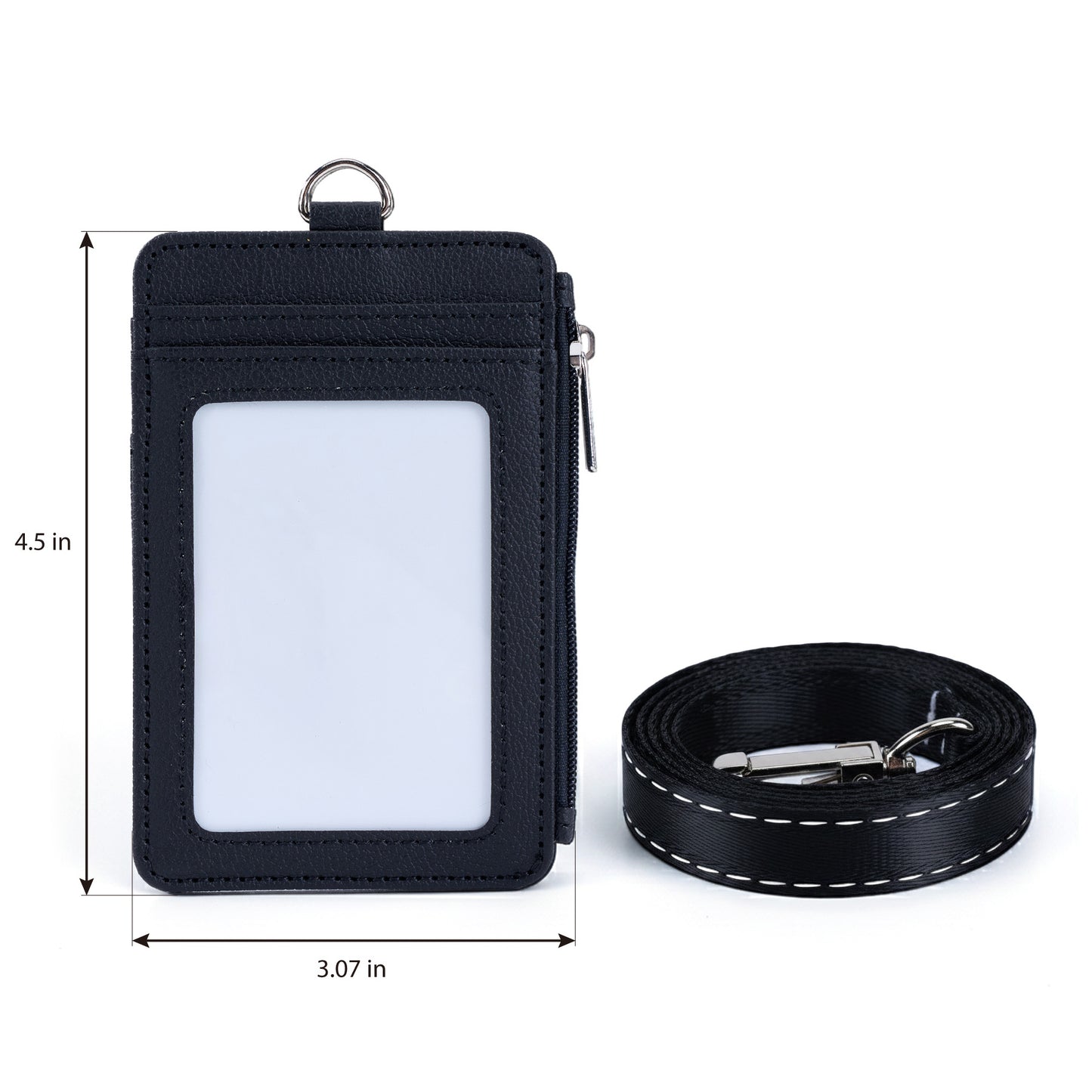 Lanyard PU Leather Card Holder With Zippered Pocket