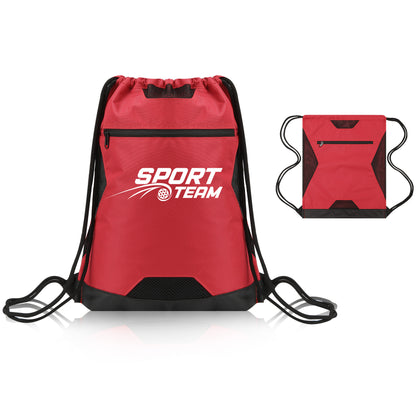Unisex Drawstring Sport Sack With Zipper Pocket