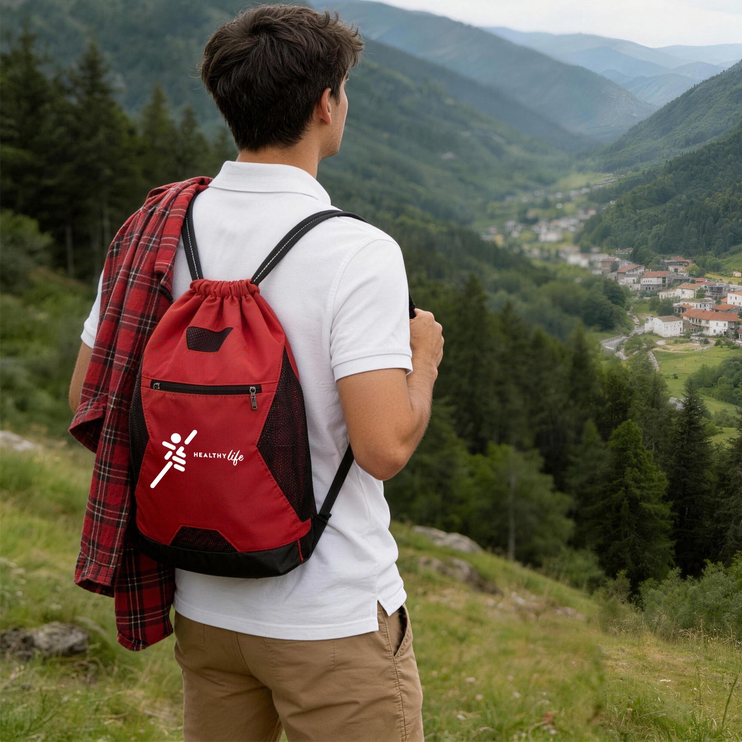 Unisex Drawstring Sport Sack With Zipper Pocket