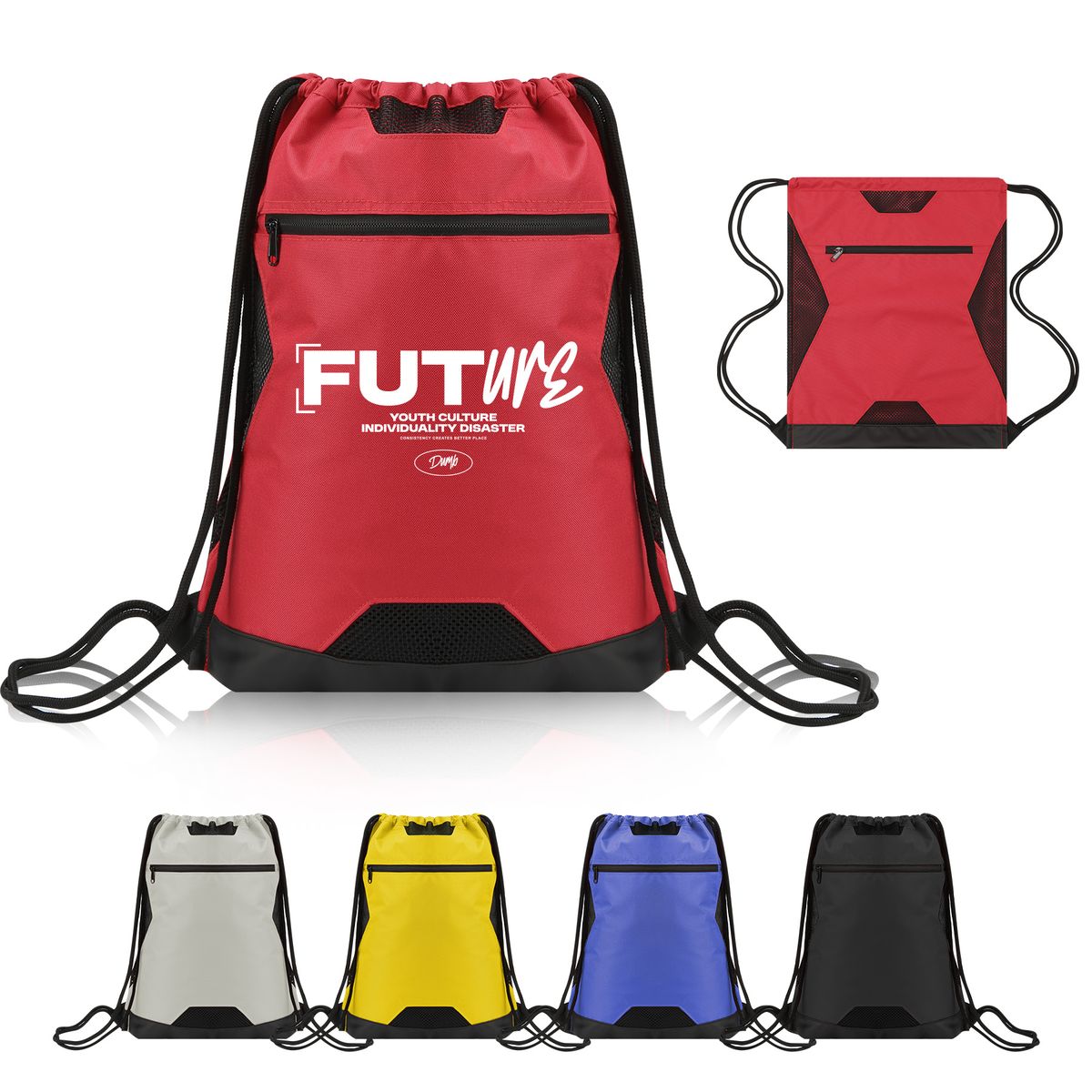 Unisex Drawstring Sport Sack With Zipper Pocket