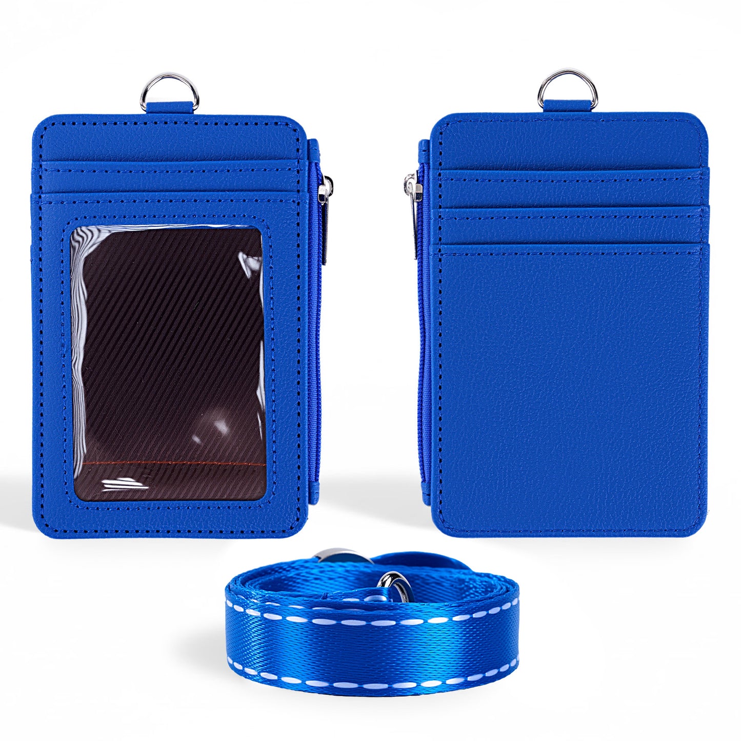 Lanyard PU Leather Card Holder With Zippered Pocket