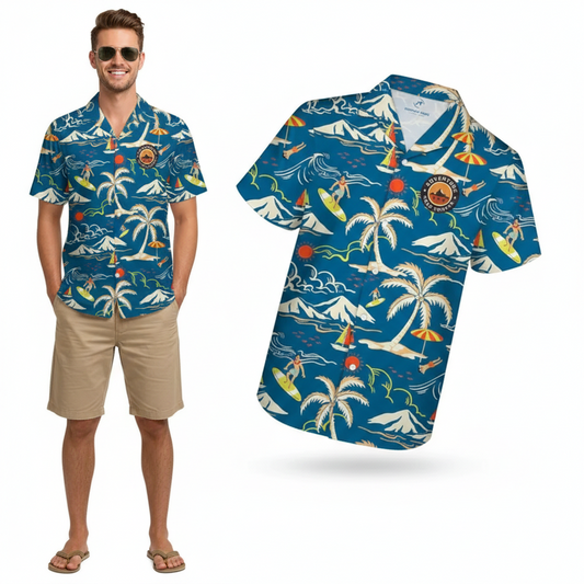 Custom Full-Color Printed Camp Collar Shirt-UPF 50+