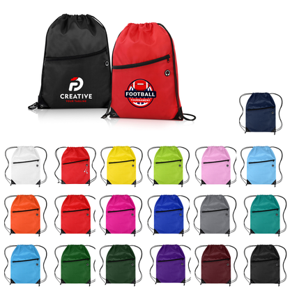 Drawstring Backpack with Front Zipper Pocket