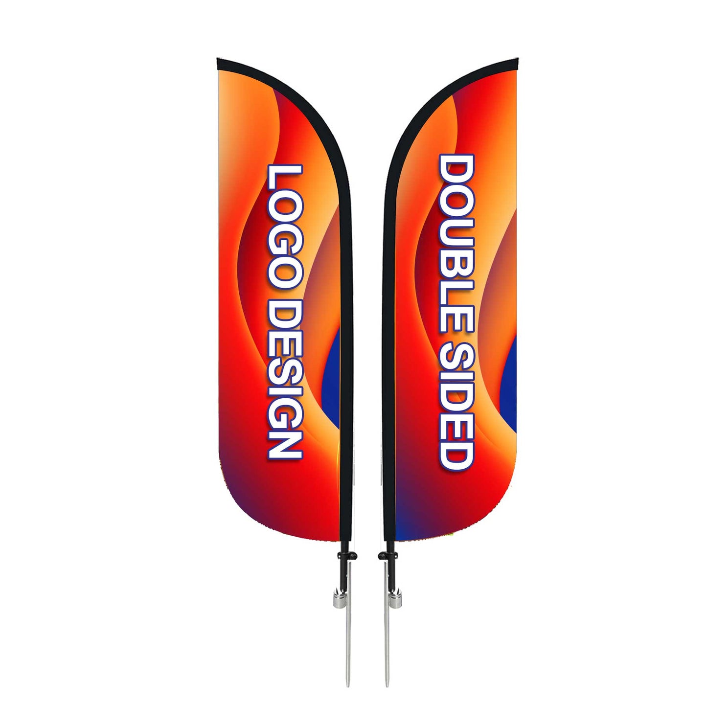 Large 15' Custom Feather Flag Knit Double Sided W/ Spike Base