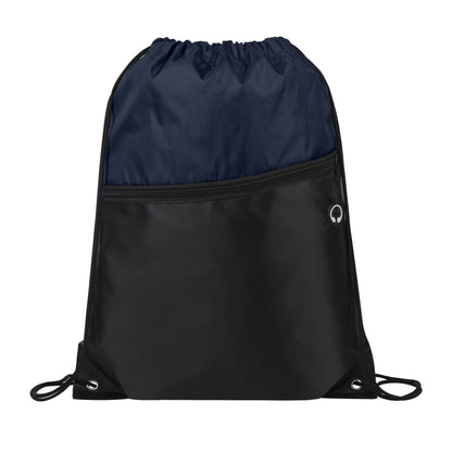 Two-Tone Drawstring Backpack With Front Zipper