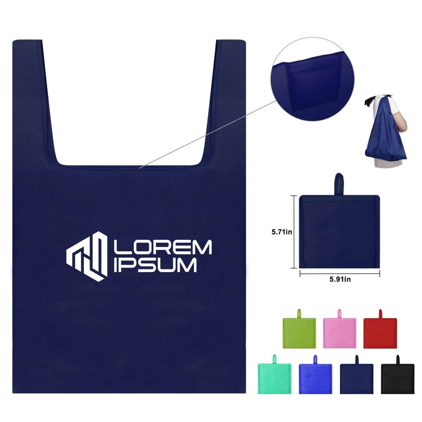 Foldable Shopping Grocery Tote Bag W/Inner Pouch