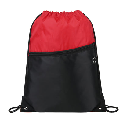 Two-Tone Drawstring Backpack With Front Zipper