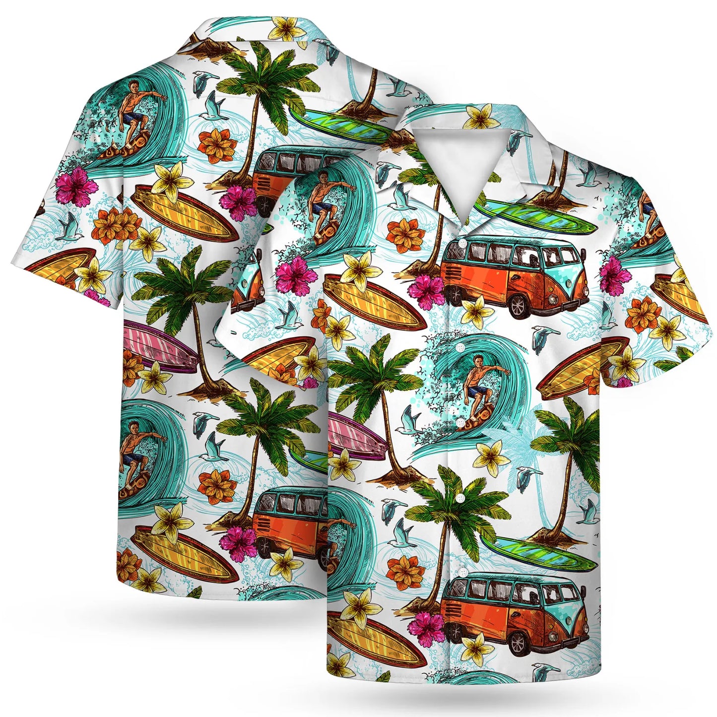 Custom Full-Color Printed Camp Collar Shirt-UPF 50+