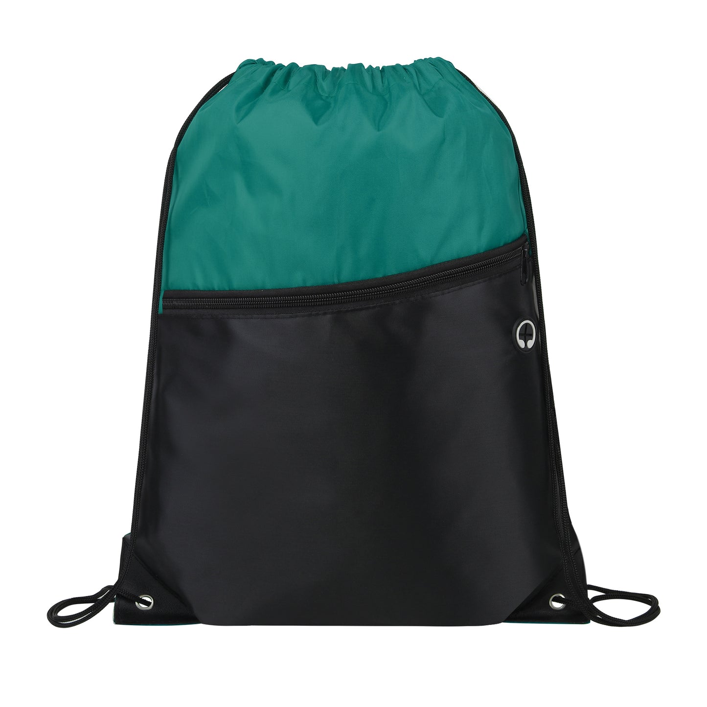 Two-Tone Drawstring Backpack With Front Zipper