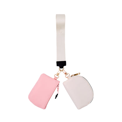 Dual Pouch Wristlet Keychain Lanyard