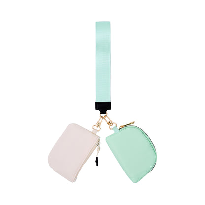 Dual Pouch Wristlet Keychain Lanyard
